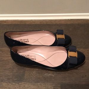 Ferragamo Navy Ballet Flats